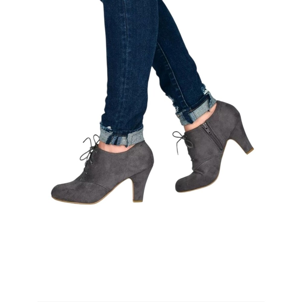 Journee Collection Leona Faux Suede Grey Bootie Pumps